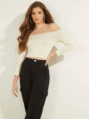 Tops Guess Off-shoulder Sweater Mujer Creme | SE-512009