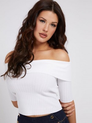 Tops Guess Off-shoulder Sweaters Mujer Blancos | SE-068098