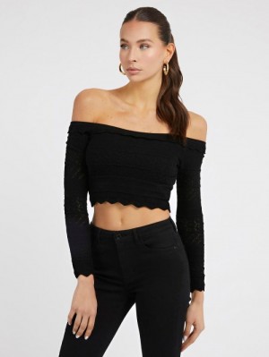 Tops Guess Pointelle Knit Mujer Negros | SE-481826