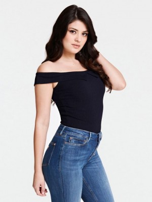 Tops Guess Rib Mujer Azules Oscuro | SE-425909