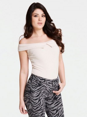 Tops Guess Rib Mujer Creme | SE-770620