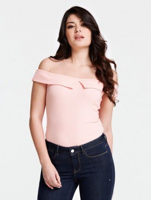 Tops Guess Rib Mujer Rosas Claro | SE-496403