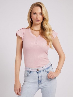 Tops Guess Rib Mujer Rosas | SE-251580