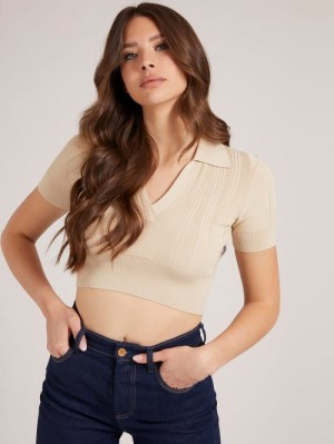 Tops Guess Sweater Crop Mujer Beige | SE-477219