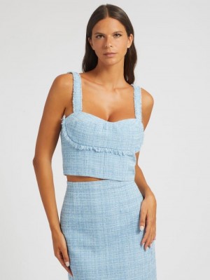 Tops Guess Tweed Bustier Mujer Azules Claro | SE-491585