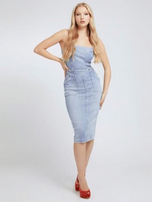 Vestido De Denim Guess Bodycon Mujer Azules | SE-120464