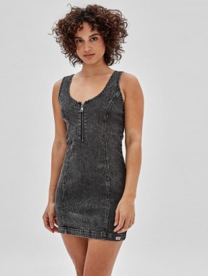 Vestido De Denim Guess Zip Up Mujer Negros | SE-446470