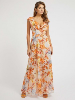 Vestido Guess All Over Floral Print Mujer Naranjas | SE-479716