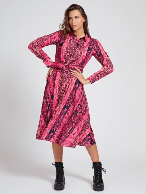 Vestido Guess All Over Print Belted Mujer Rosas | SE-192049