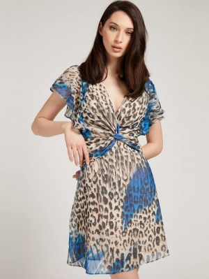 Vestido Guess All-over Print Ruffle Mujer Animalier | SE-081414