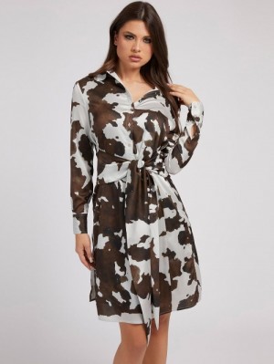 Vestido Guess Animalier Print Belted Mujer Blancos | SE-901041