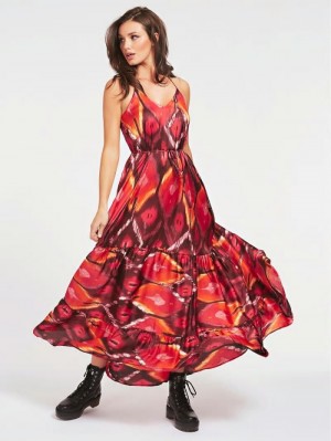 Vestido Guess Belted All Over Print Mujer Naranjas | SE-060554