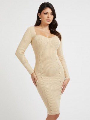 Vestido Guess Bodycon Sweater Mujer Beige | SE-684511