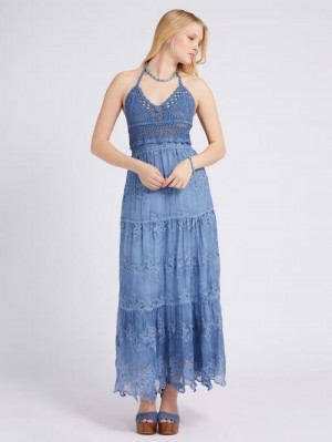 Vestido Guess Crochet Long Mujer Azules Claro | SE-968771