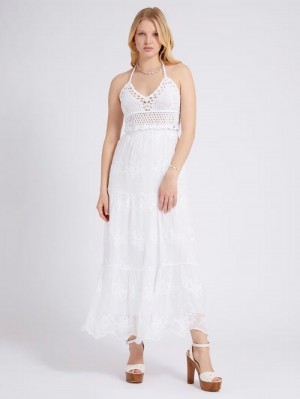 Vestido Guess Crochet Long Mujer Blancos | SE-977607