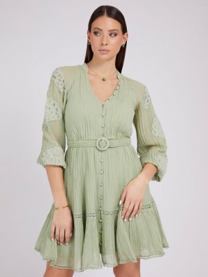 Vestido Guess Embroidered Mujer Verdes | SE-214796