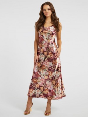 Vestido Guess Floral Print`Slip Mujer Naranjas | SE-345516