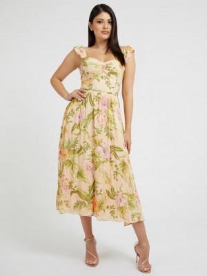 Vestido Guess Floral Print Midi Mujer Verdes | SE-885516