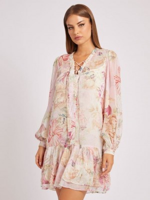 Vestido Guess Floral Print Mujer Rosas | SE-940588