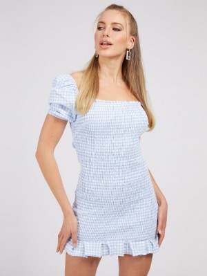 Vestido Guess Gingham Check Mujer Azules | SE-487505