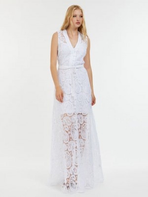 Vestido Guess Lace Long Mujer Blancos | SE-031379