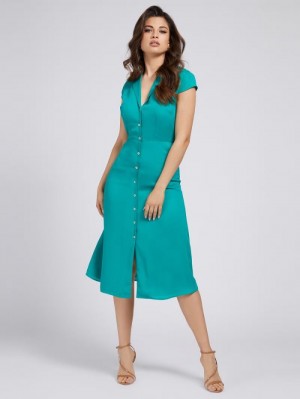 Vestido Guess Marciano Crepe Midi Mujer Verdes | SE-207421