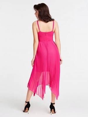 Vestido Guess Marciano Long Pleated Mujer Fucsia | SE-854401