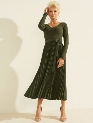 Vestido Guess Pleated Long Mujer Verdes | SE-153511