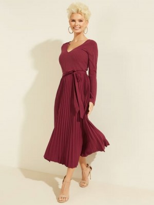 Vestido Guess Pleated Long Mujer Vino | SE-246463