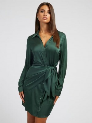 Vestido Guess Satin Chemisier Mujer Verdes | SE-405020