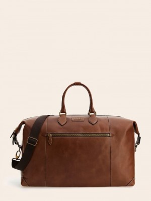 Weekender Bag Guess Lario Real Leather Medium Weekender Bag Hombre Marrom | SE-509310