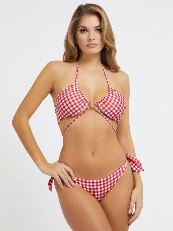 Abajo De Bikini Guess Gingham Check Brief Mujer Rojos | SE-130682