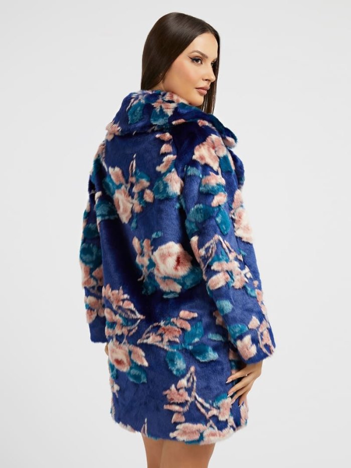 Abrigos Guess Floral Fantasy Faux Fur Mujer Azules | SE-964839