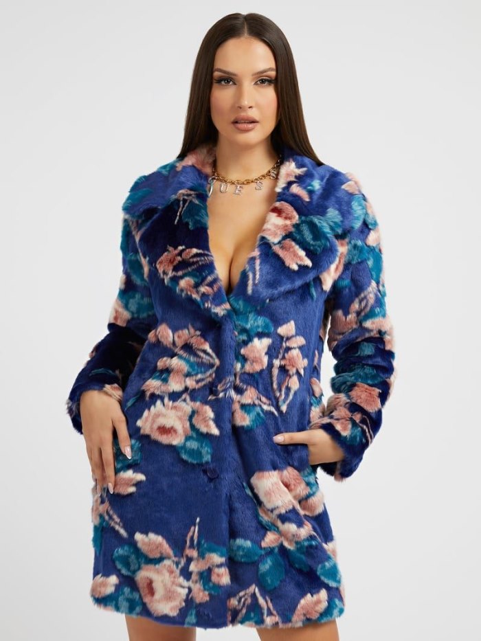 Abrigos Guess Floral Fantasy Faux Fur Mujer Azules | SE-964839