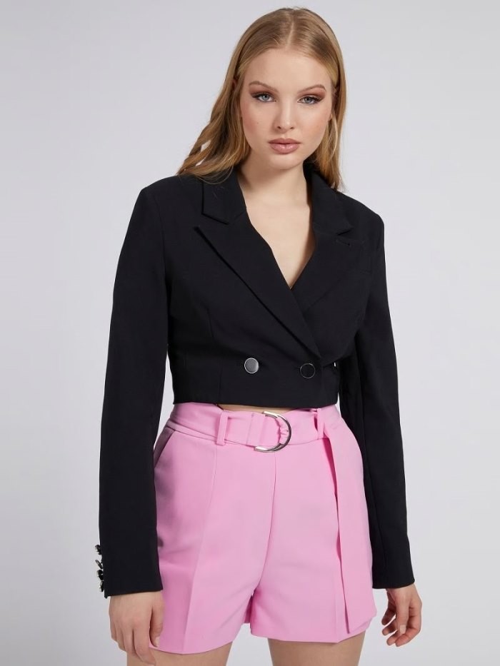 Blazers Guess Button Cropped Mujer Negros | SE-399112