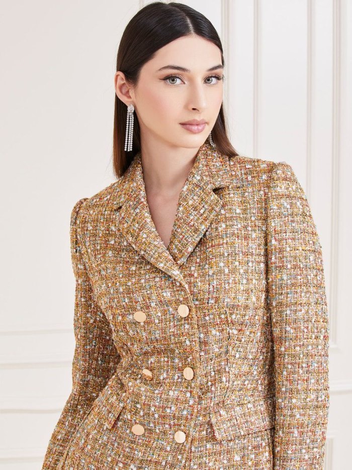 Blazers Guess Marciano Tweed Mujer Beige | SE-877837