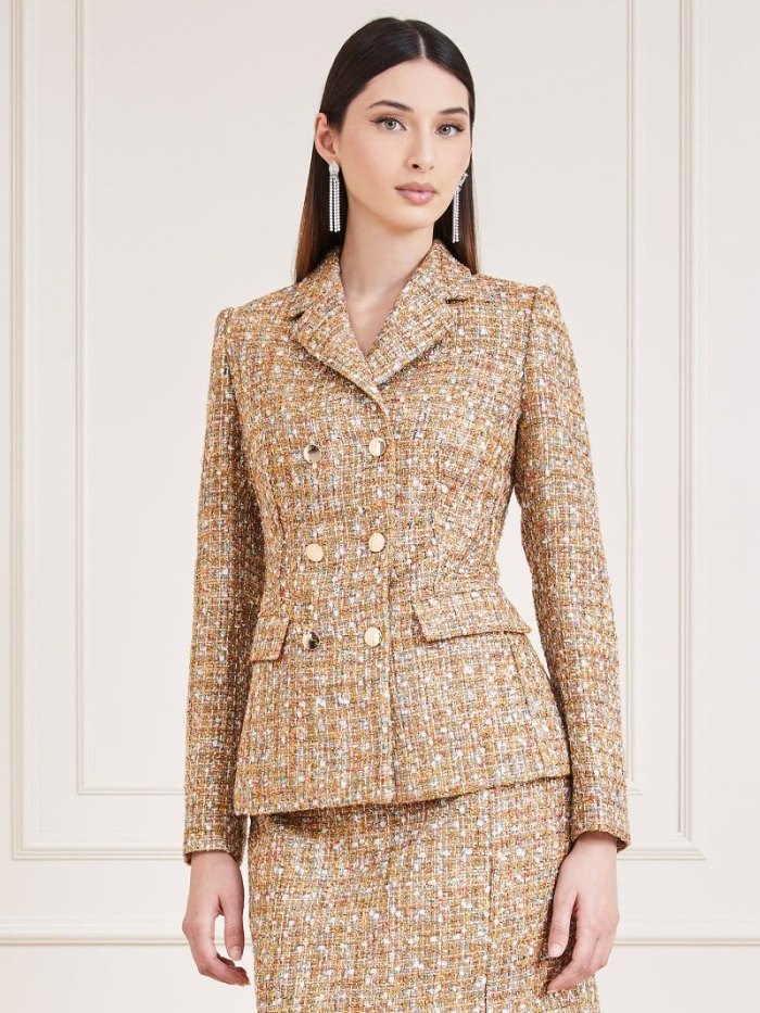 Blazers Guess Marciano Tweed Mujer Beige | SE-877837