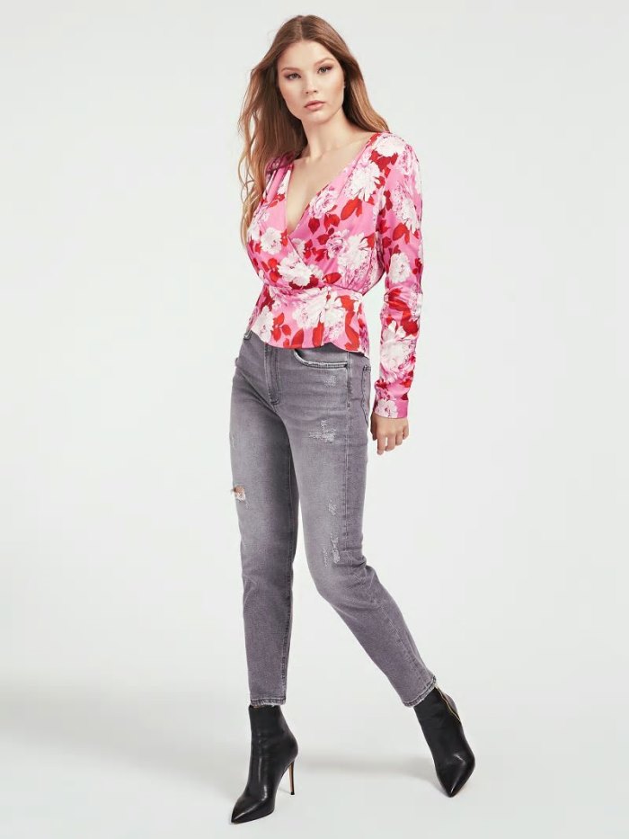 Blusa Guess All Over Print Mujer Rosas | SE-429436