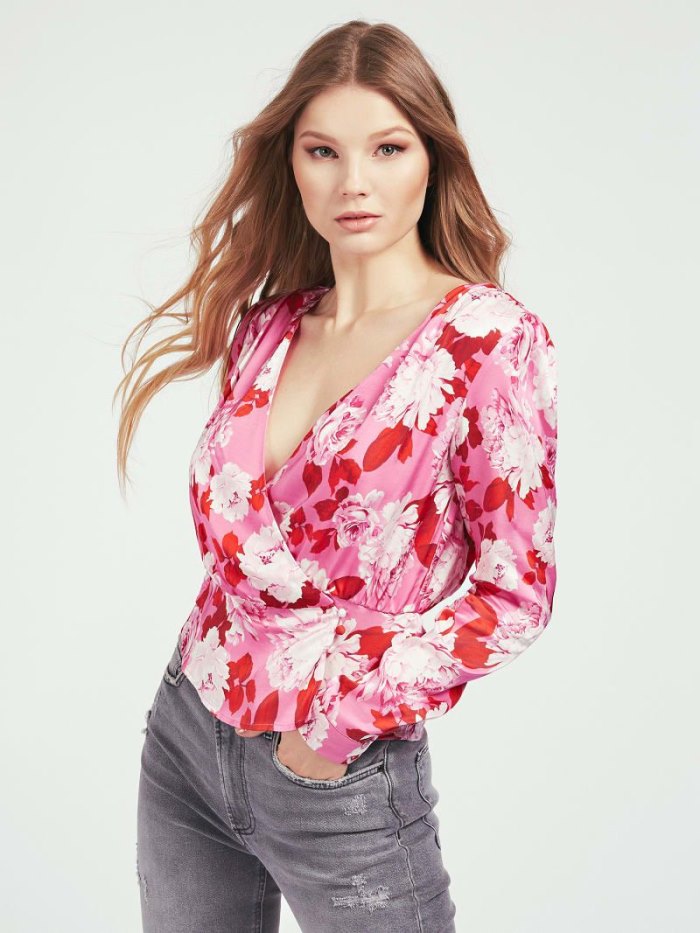 Blusa Guess All Over Print Mujer Rosas | SE-429436