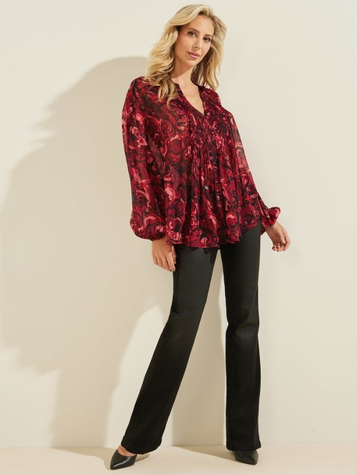 Blusa Guess Chiffon All Over Print Mujer Rojos | SE-006021