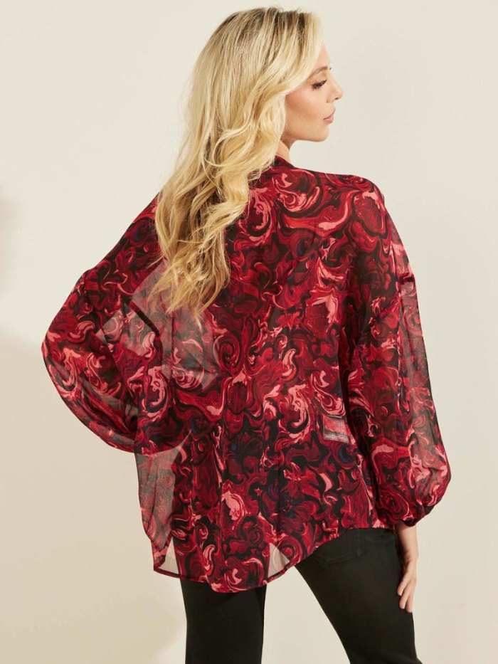 Blusa Guess Chiffon All Over Print Mujer Rojos | SE-006021