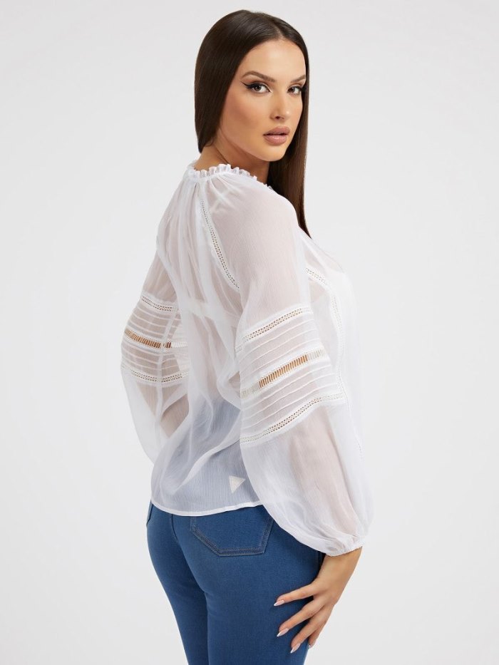 Blusa Guess Crinkle Mujer Blancos | SE-458179