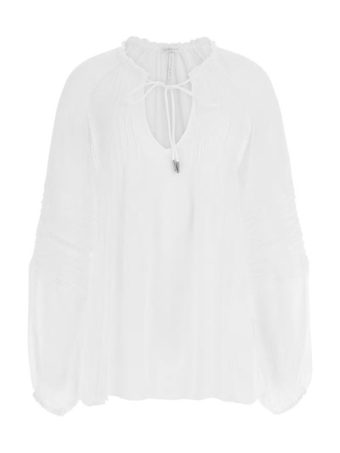 Blusa Guess Crinkle Mujer Blancos | SE-458179