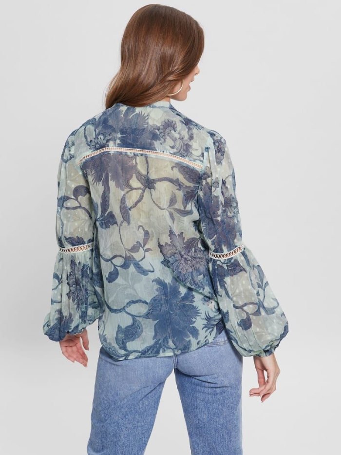 Blusa Guess Floral Print Mujer Azules Claro | SE-703171