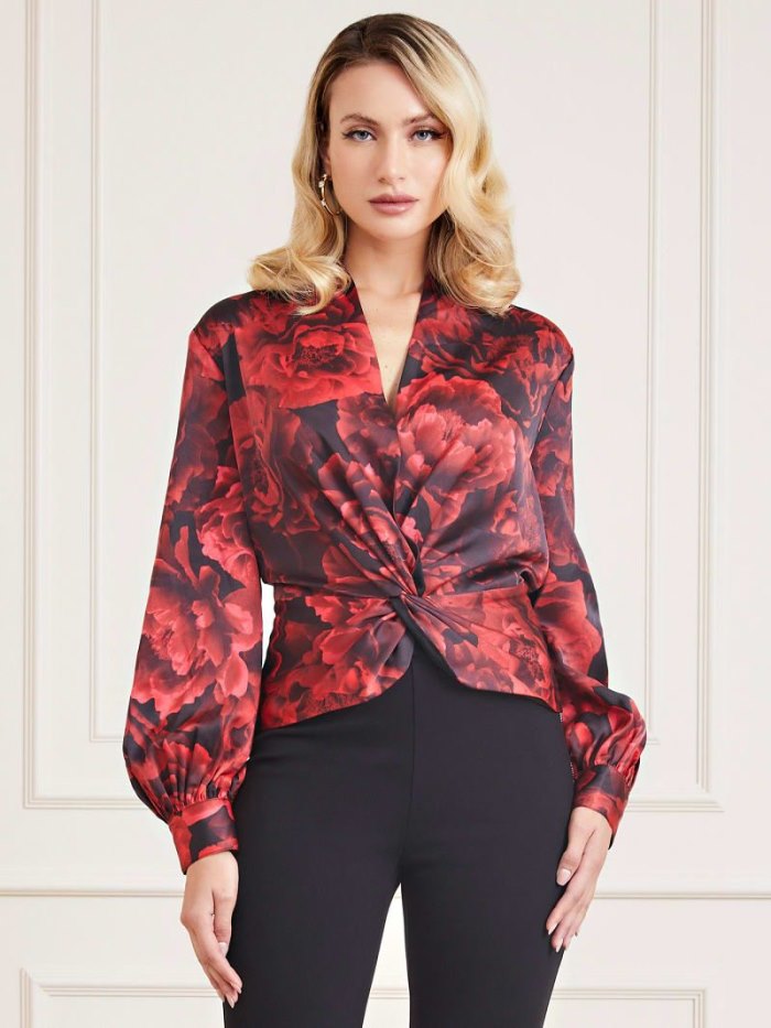 Blusa Guess Marciano Floral Print Mujer Rojos | SE-847822