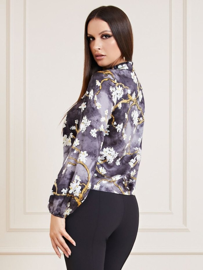 Blusa Guess Marciano Floral Print Mujer Negros | SE-611232