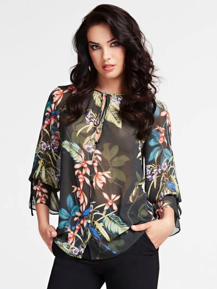 Blusa Guess Marciano Floral Print Mujer Verdes | SE-983127