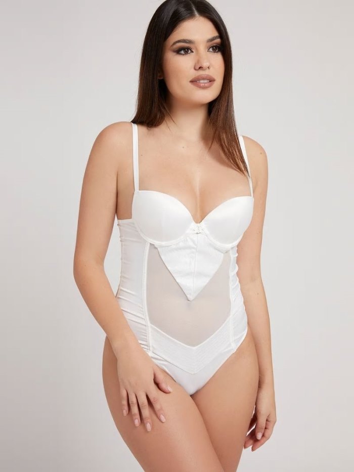 Body Guess Padded Satin Body Mujer Blancos | SE-215667