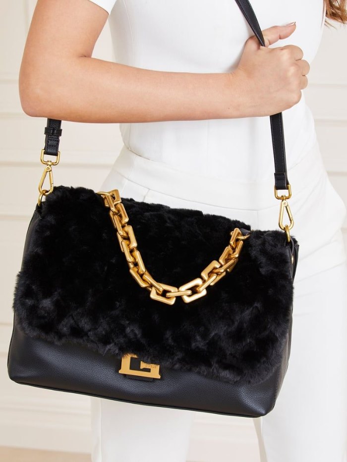 Bolsa De Hombro Guess Helma Faux Fur Mujer Negros | SE-353984