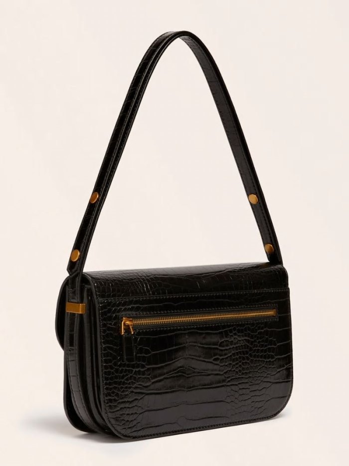 Bolsa De Hombro Guess Hensely Croc Print Mujer Negros | SE-704103